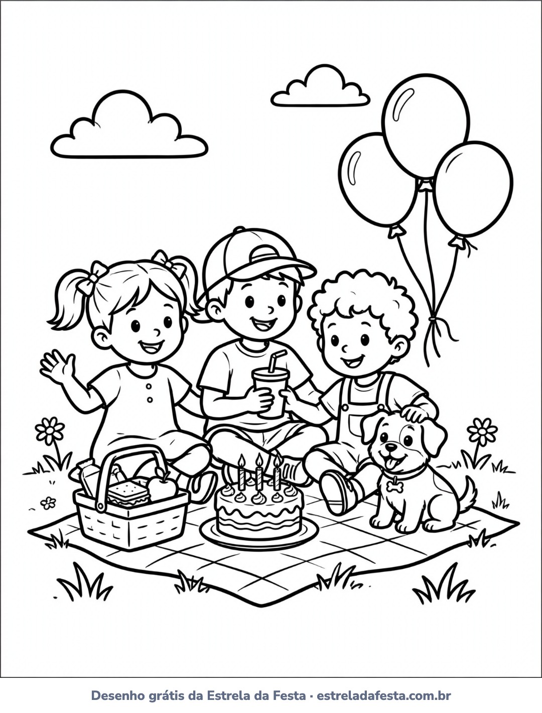 Desenho para colorir: Piquenique com bolo